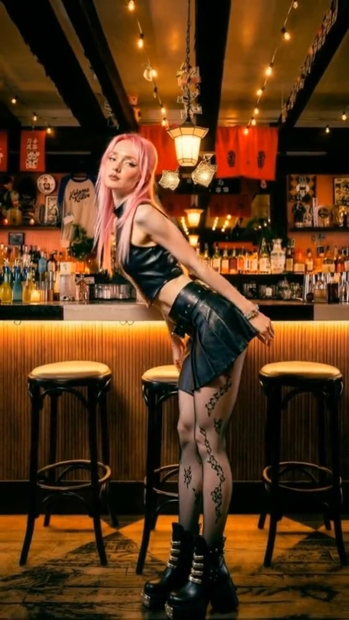 Frame from an AI-generated creator UGC ad shot in a bar interior